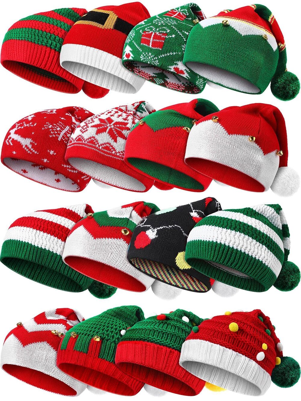 7537 16 Pcs Santa Hats Christmas Knitted Hat Beanies Hat with Pompom Xmas